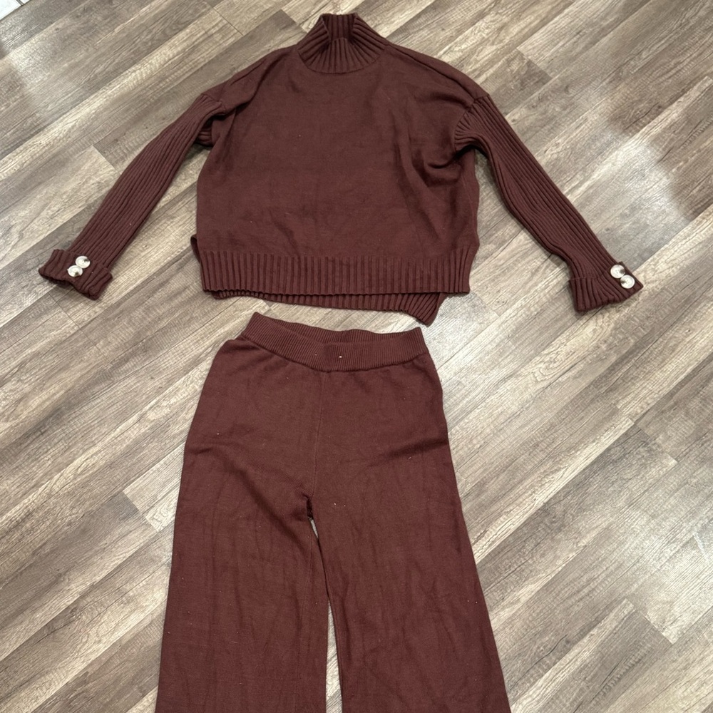 Brown Knit Sweater and Pants Set
